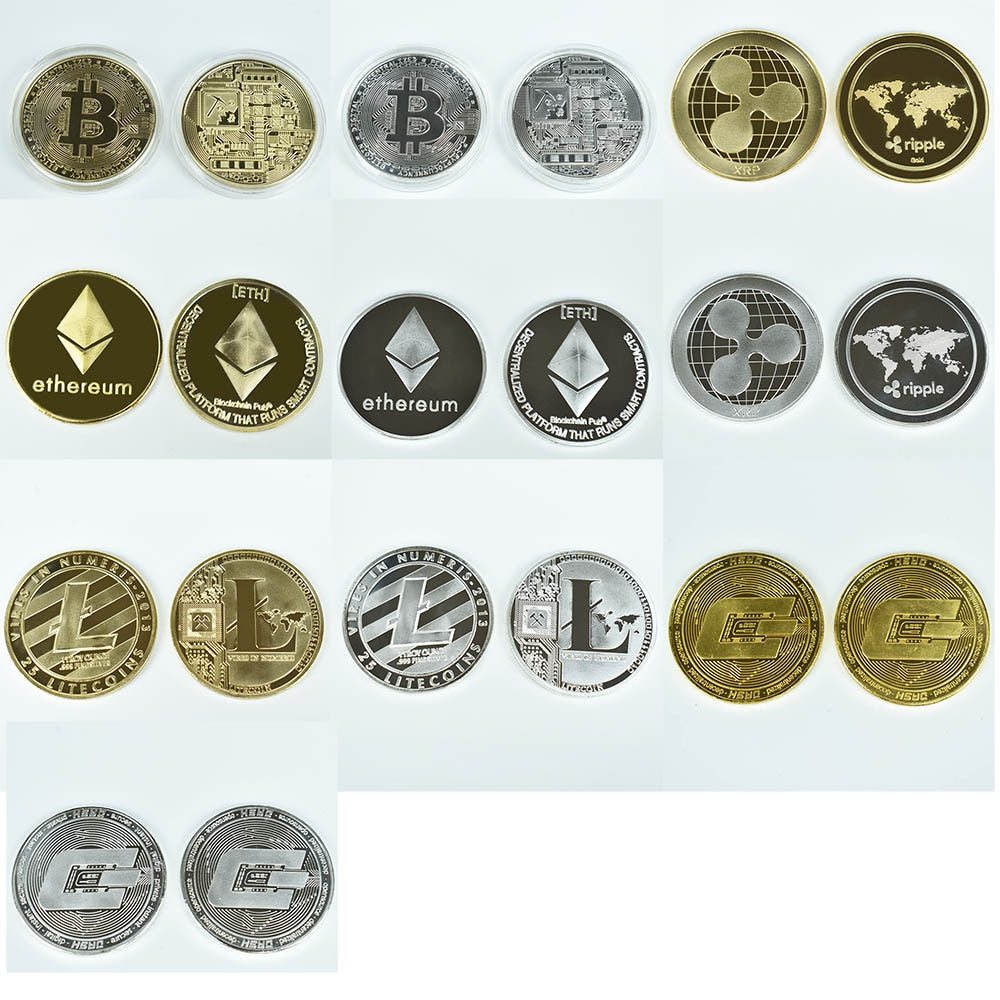 Altcoin Physical Crypto Tokens in Case for Your Desk - Dogecoin Dash Ethereum Ripple Litecoin