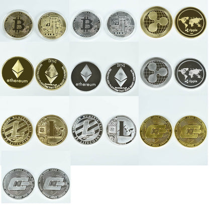 Altcoin Physical Crypto Tokens in Case for Your Desk - Dogecoin Dash Ethereum Ripple Litecoin