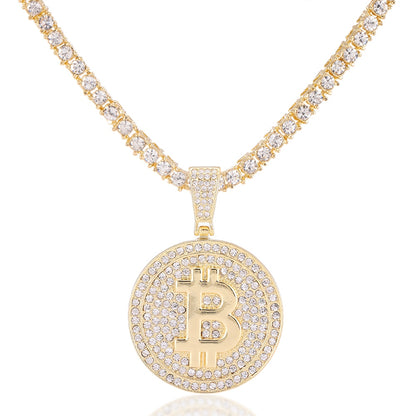 Iced Out Bitcoin Logo Blockchain Necklace