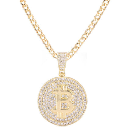 Iced Out Bitcoin Logo Blockchain Necklace