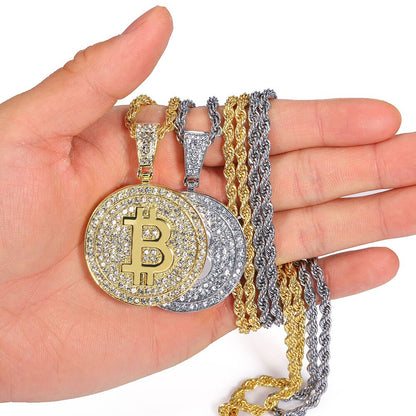 Iced Out Bitcoin Logo Blockchain Necklace