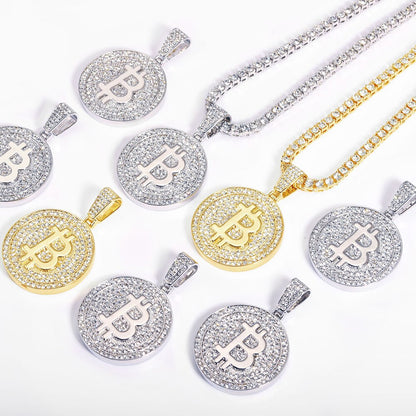 Iced Out Bitcoin Logo Blockchain Necklace