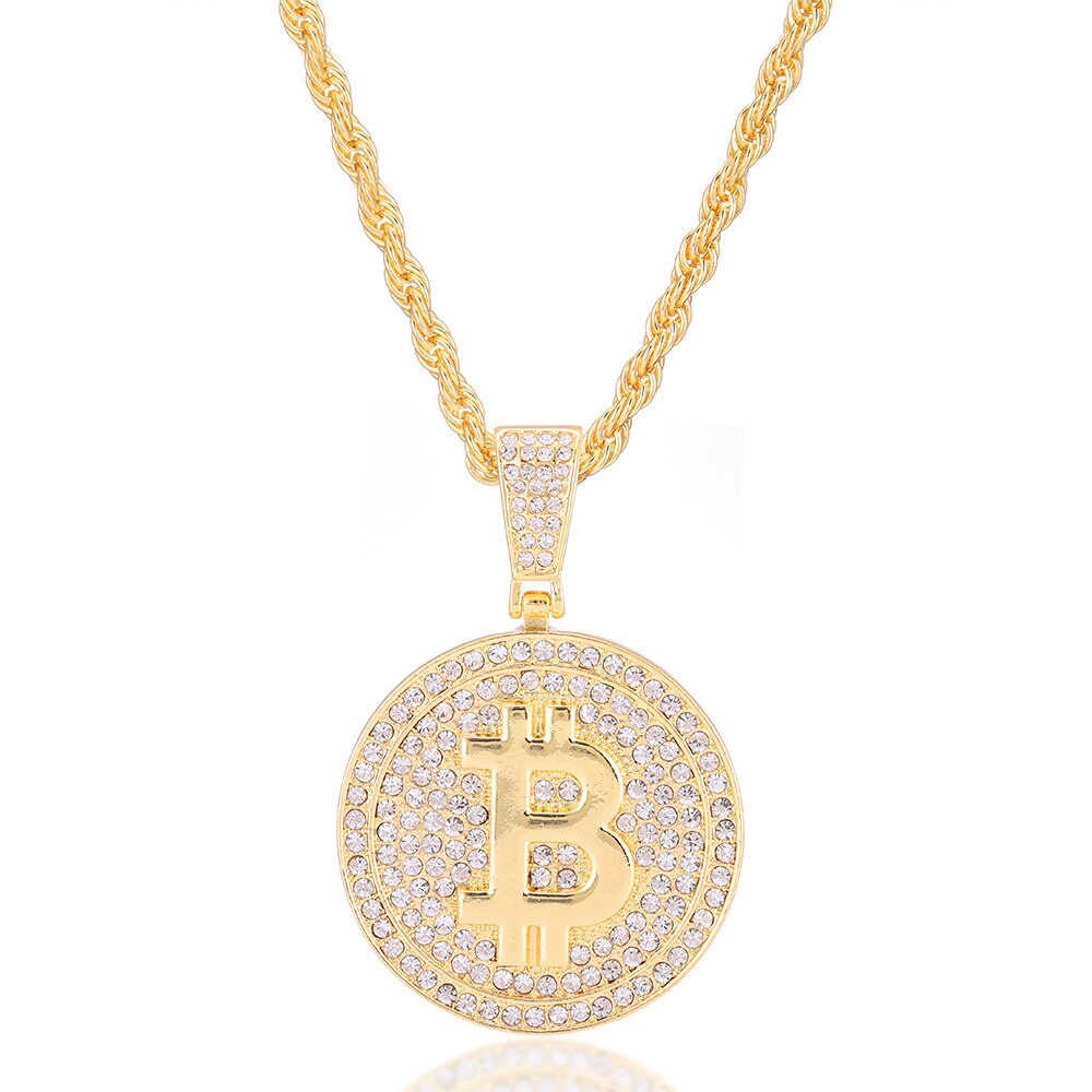 Iced Out Bitcoin Logo Blockchain Necklace