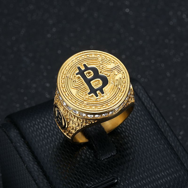 Iced Out Hip-Hop Gold Bitcoin Ring