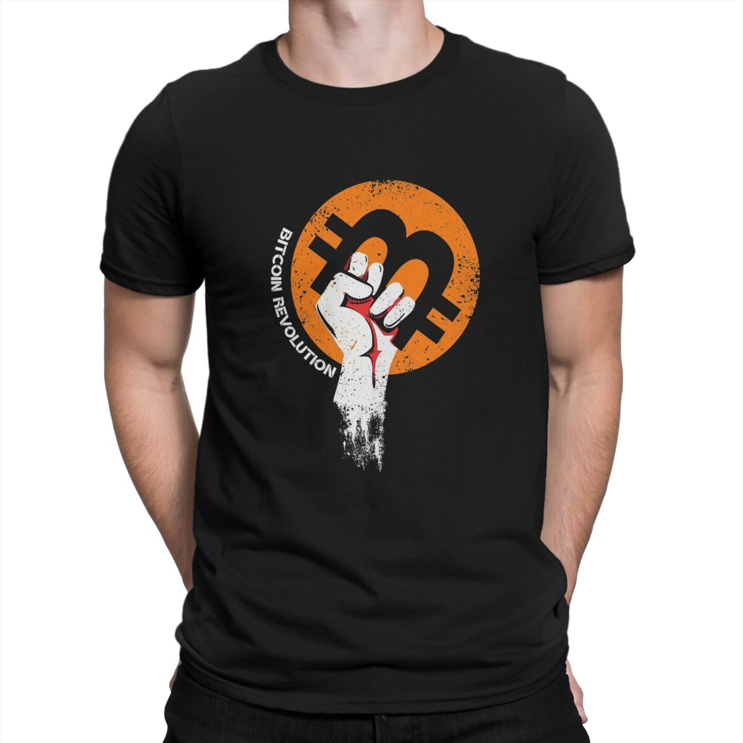 Bitcoin Revolution T Shirt with Bleeding Hand Grabbing BTC Logo