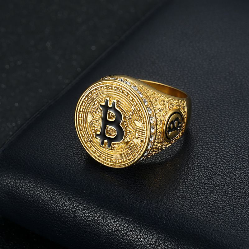 Iced Out Hip-Hop Gold Bitcoin Ring