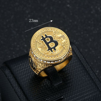 Iced Out Hip-Hop Gold Bitcoin Ring