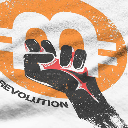 Bitcoin Revolution T Shirt with Bleeding Hand Grabbing BTC Logo