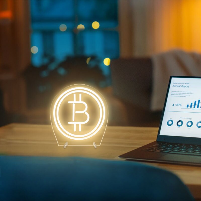 Bitcoin Logo Neon Light For Desk or Night Light